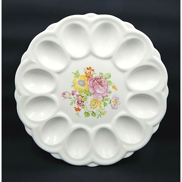 E & R American Art Ware Floral Deviled Egg Plate - Picture 1 of 7